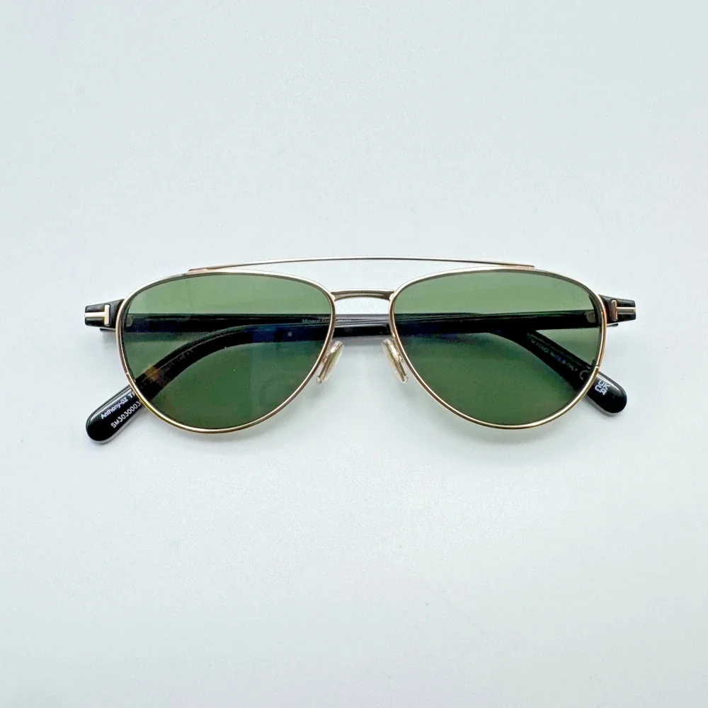 Tom Ford Sunglasses Anthony-02 TF1361 28N Gold Pilot Frame Green Glass Lens 55mm